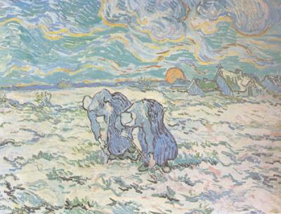  Two Peasant Women Digging in Field with Snow (nn04)